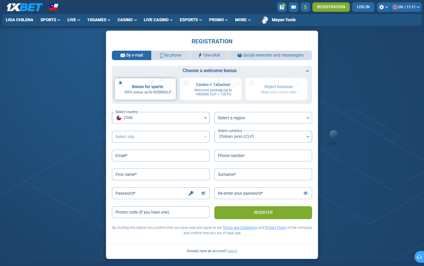 Formulario de registro Chile