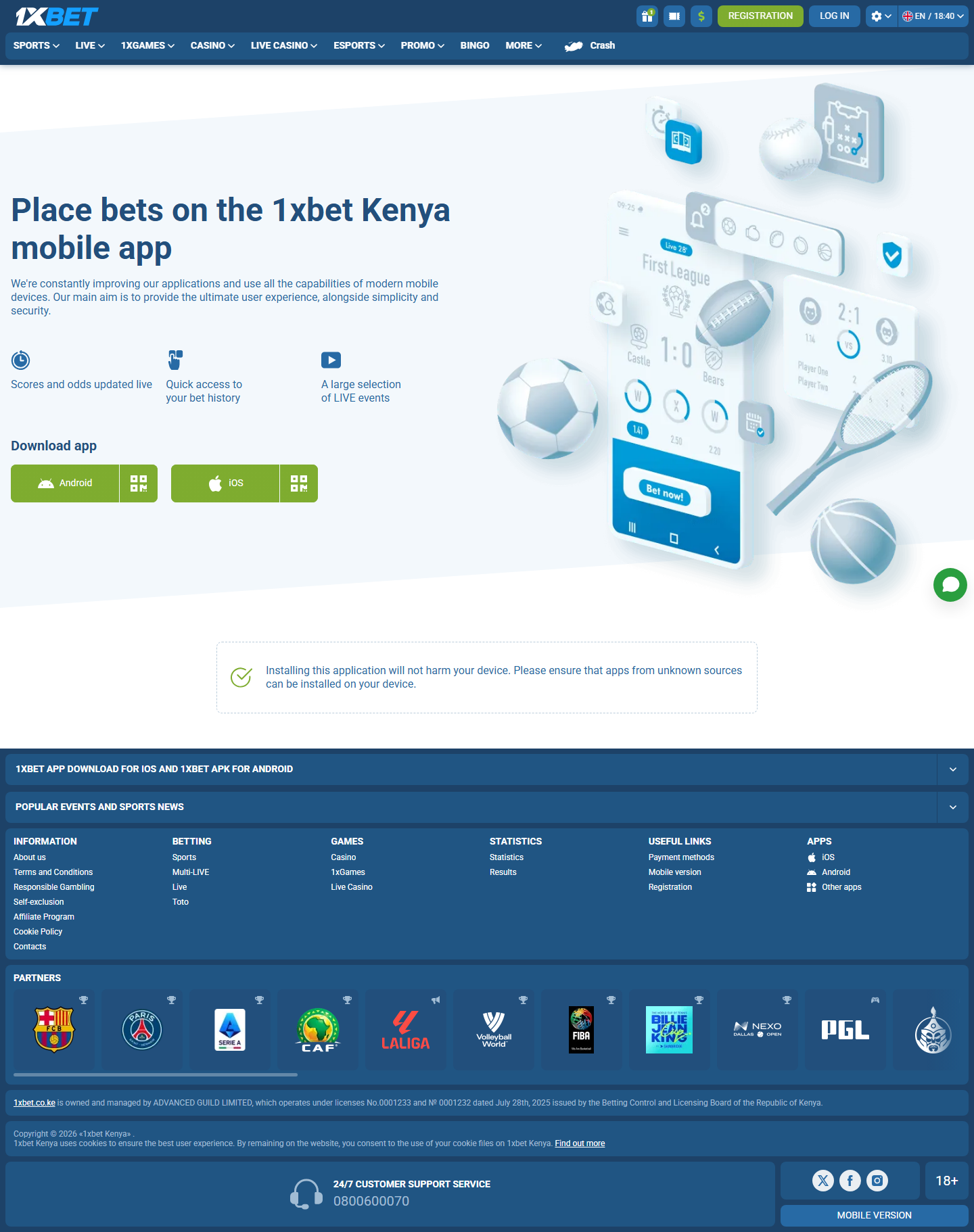 1xBet Kenya mobile