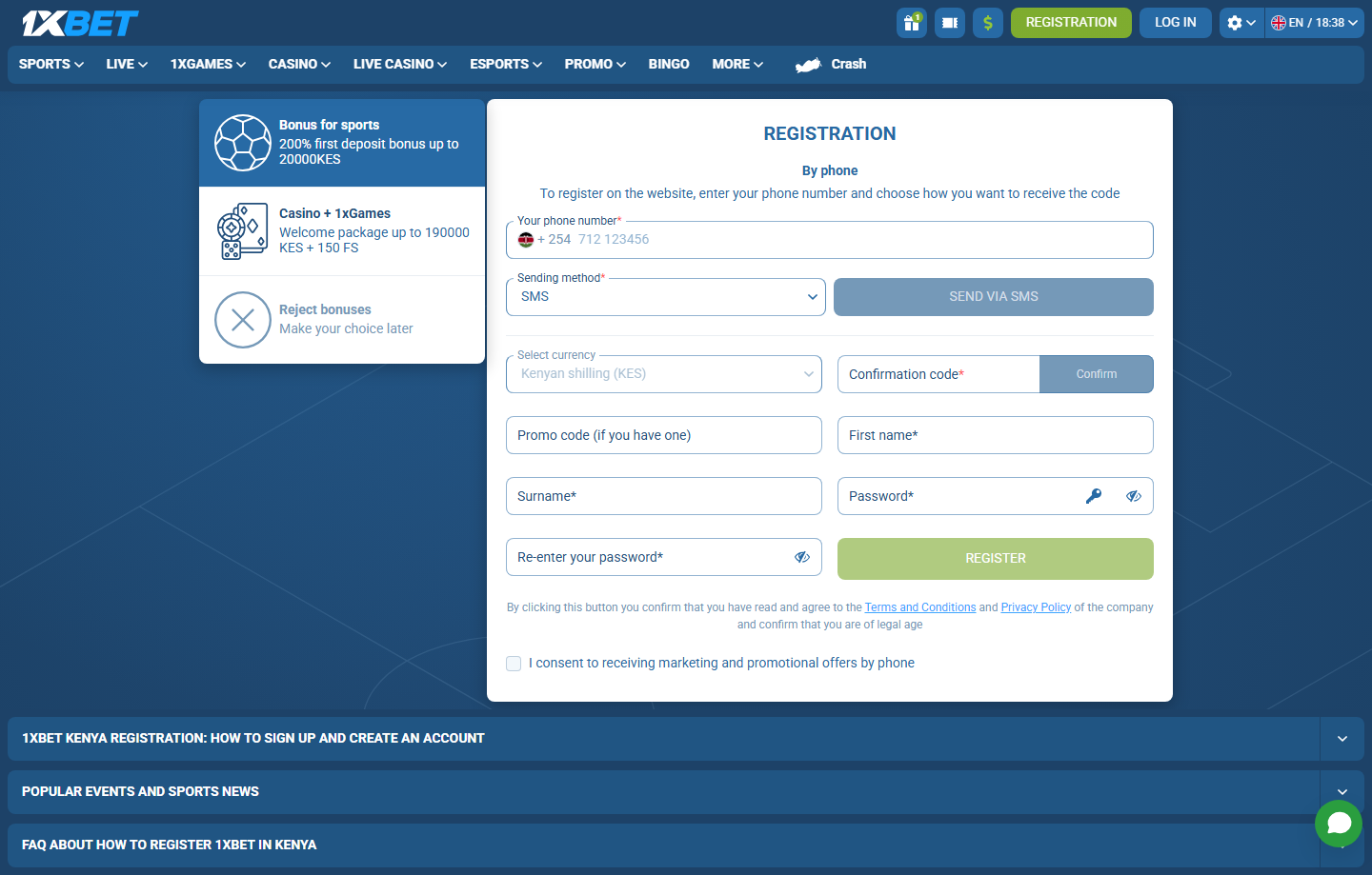 1xBet Kenya registration