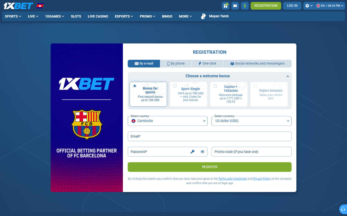 1xBet Cambodia reg