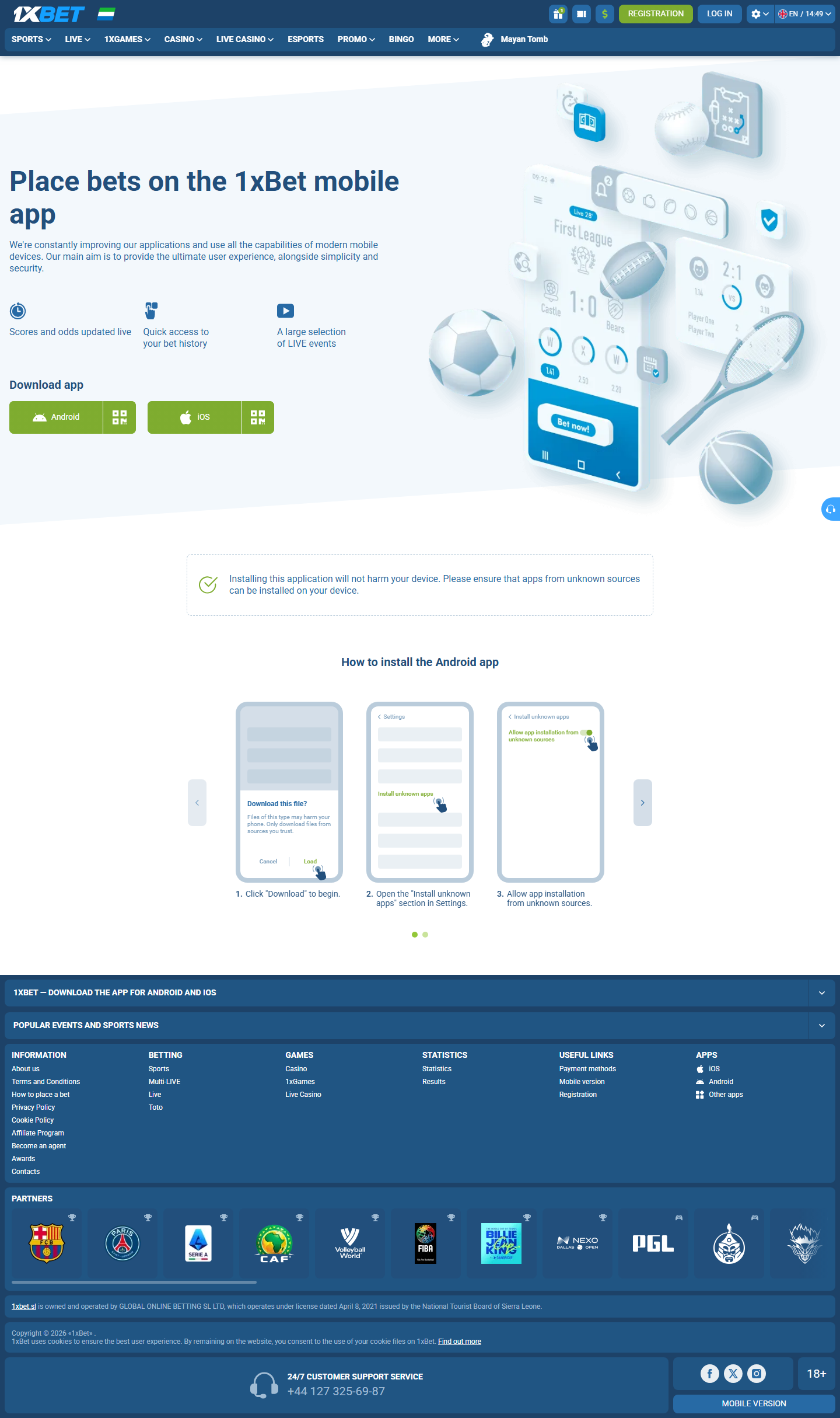 1xBet Sierra Leone mobile